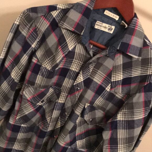 Vintage Roebucks Plaid Snap Front Shirt - Size S - Picture 2 of 8